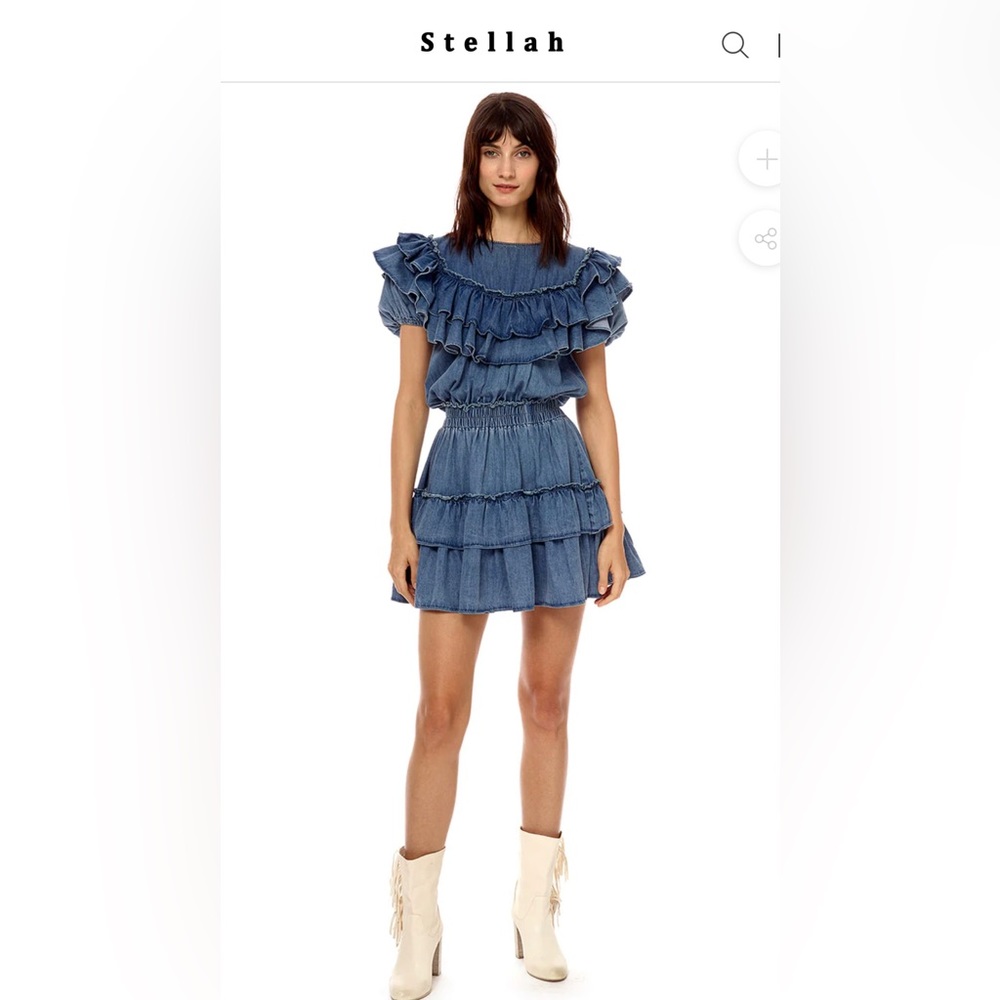 Stellah denim ruffle western style dress size L NWT
